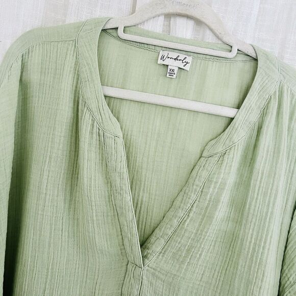 Wonderly Sage Green 100% Cotton Flowy Lightweight Blouse Made in India -Plus XXL - Picture 2 of 8